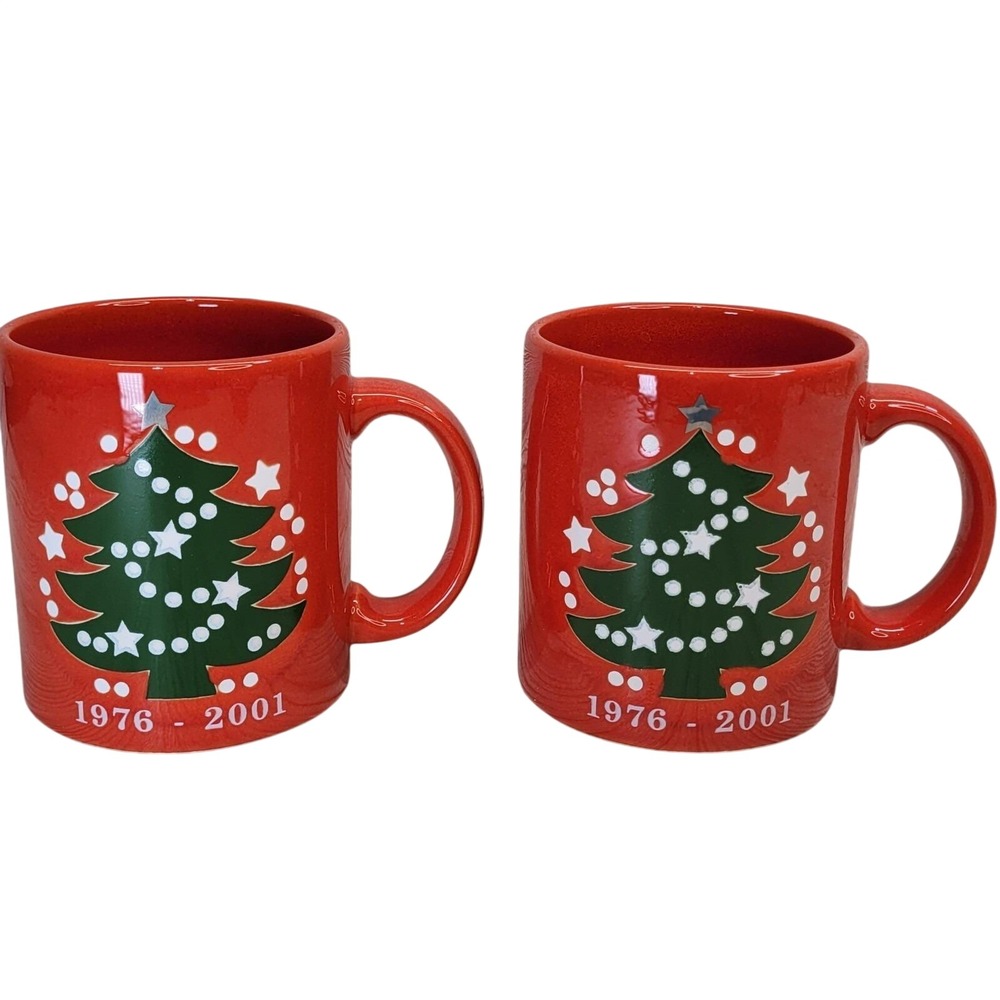 2 Waechtersbach Germany Red Christmas Tree Coffee Mug Cup Hot‎ Chocolate Vtg